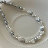 S925 Sterling Silver Natural Gray Pearl Heart Shell Necklace